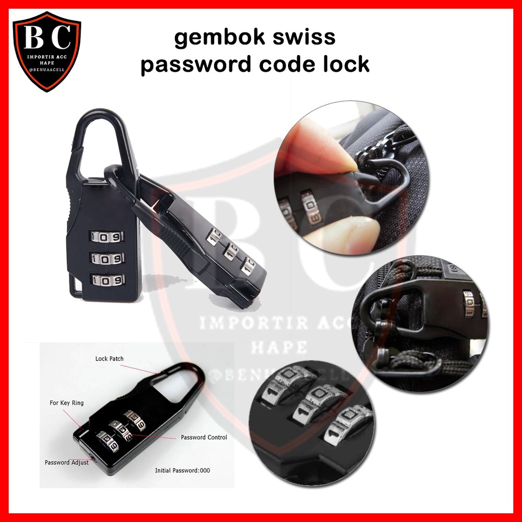 GEMBOK KOPER SWISS KOMBINASI ANGKA - GEMBOK SWISS PASSWORD CODE LOCK - BC