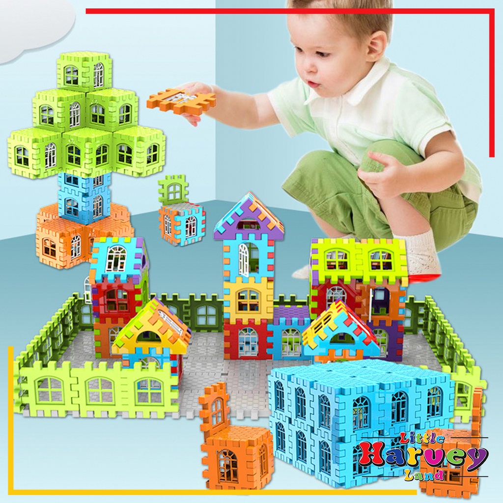 Mainan Edukasi Anak PUZZLE BLOK RUMAH Bongkar Pasang Funny Blocks Plastik Anak Laki Perempuan Balok Lego 1 2 3 Tahun SNI Brick Block Edutoys