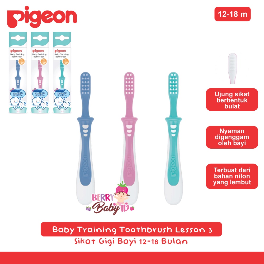 Pigeon Baby Training Toothbrush Lesson 3 Sikat Gigi Bayi 12-18 Bulan Berry Mart