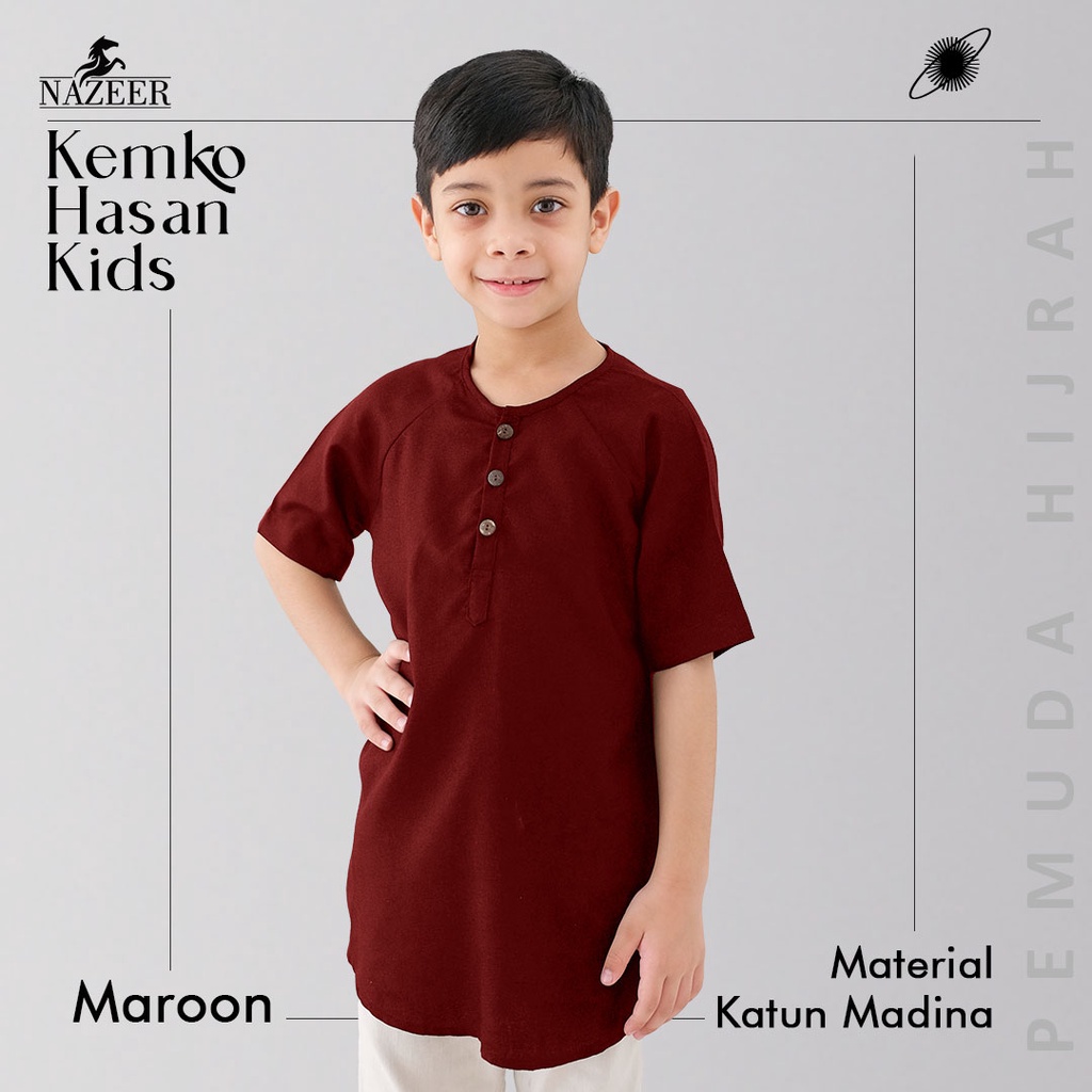 NAZEER Baju Muslim Koko Kurta Anak Cowok HASAN KIDS Lengan Pendek