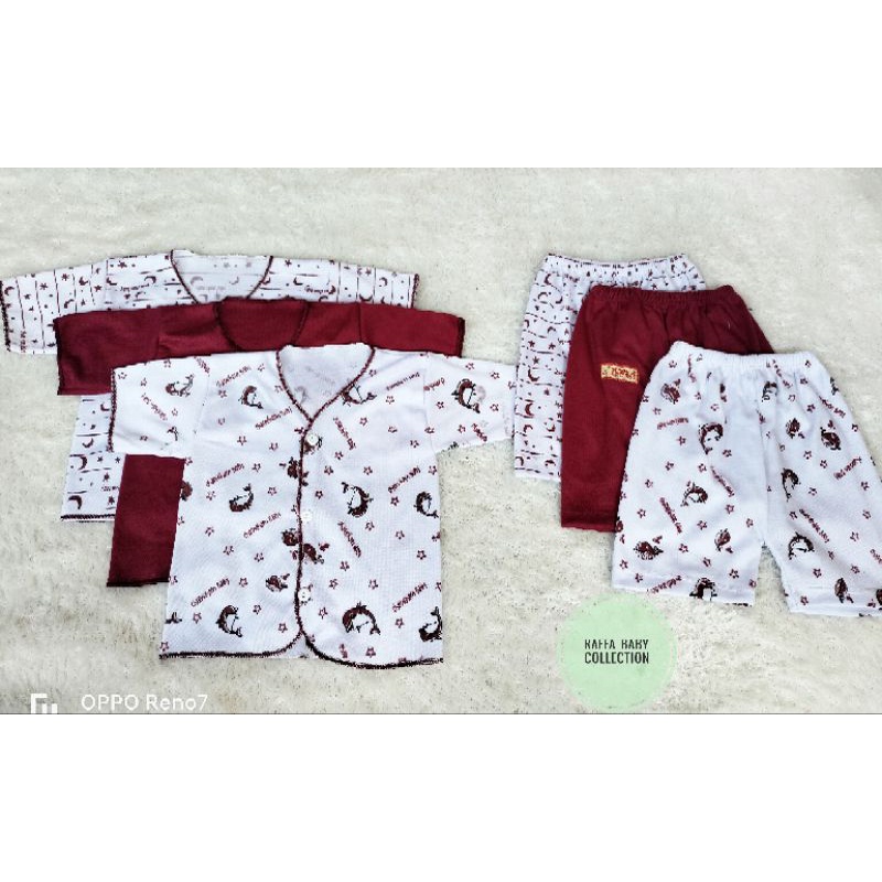 paket hemat isi 18pcs/9stel baju+celana bayi seri maron chamcham