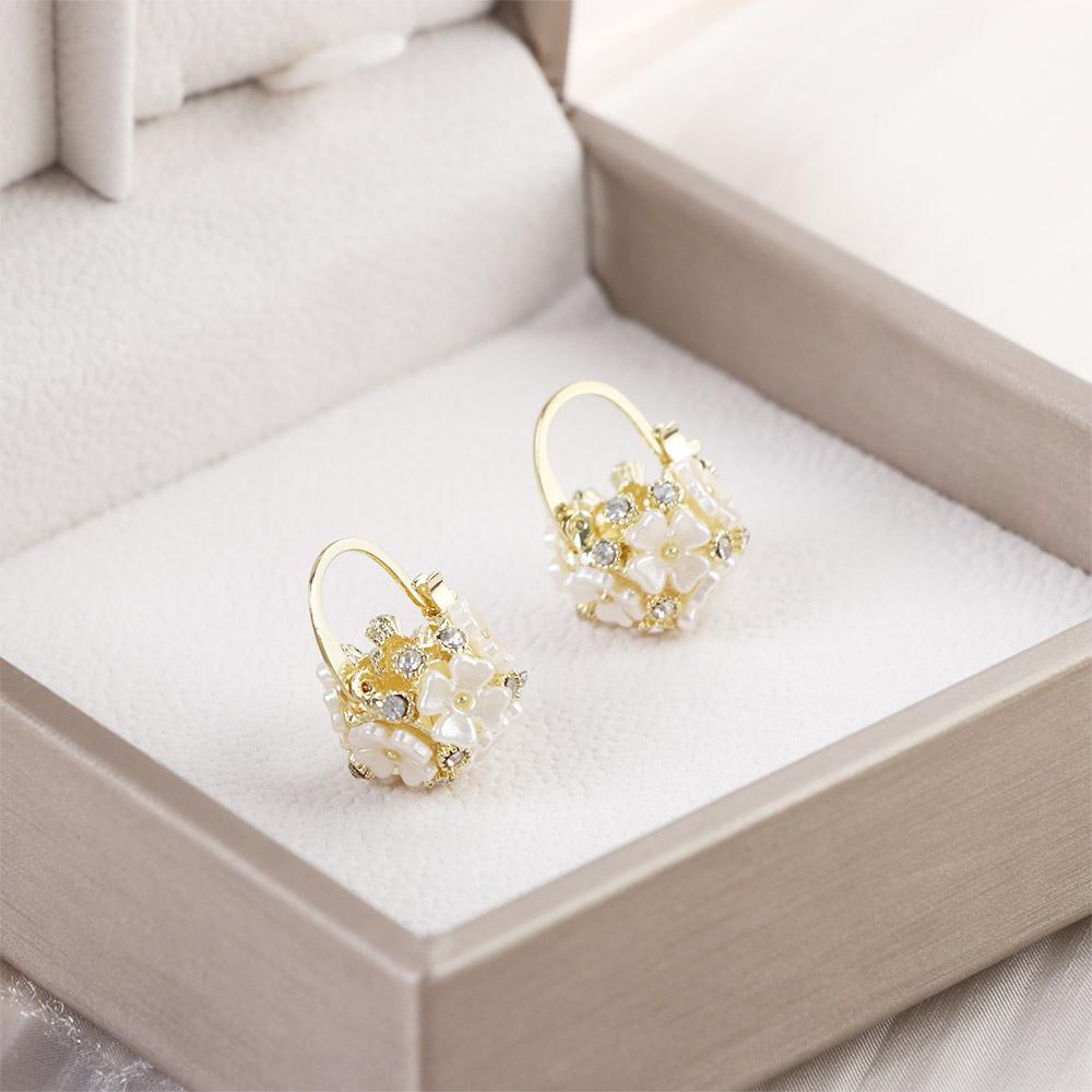 Mxbeauty Menjuntai Anting-Anting Elegan Manis Anting-Anting Liontin Bunga Keranjang Musim Panas Aksesori Tembaga Wanita Anting-Anting