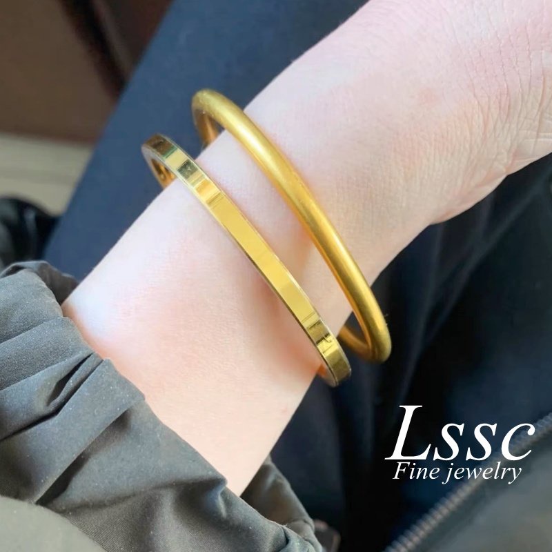 Gelang Titanium Wanita Anti Karat Emas 18K Elegan Sederhana Fashion Korea Aksesoris Perhiasan