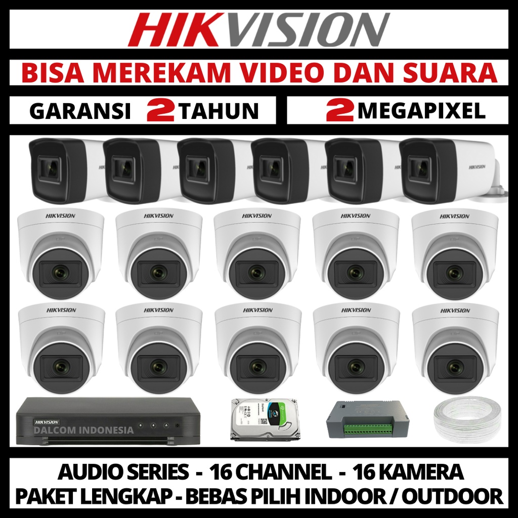 PAKET CCTV HIKVISION 2MP 16 CHANNEL 16 CAMERA HD TURBO 1080P KAMERA CCTV &amp; DVR FULL HIKVISION