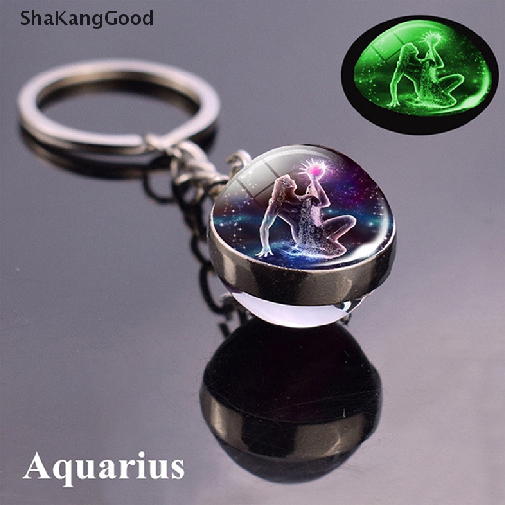 Gantungan Kunci Bentuk Bola Kaca Desain 12 Zodiak Luminous
