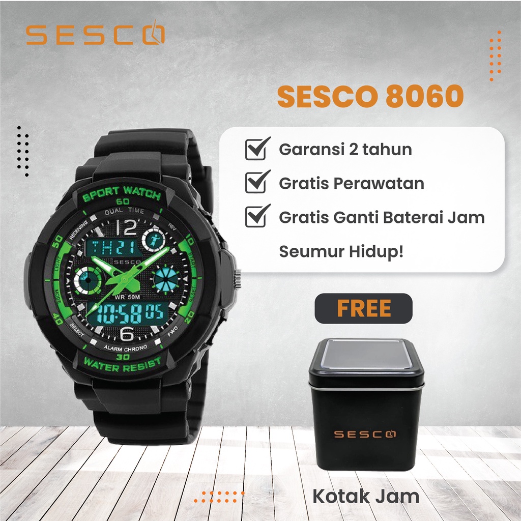 SESCO Jam Tangan Anak Analog Digital 8060 Anti Air, Original, dan Bergaransi