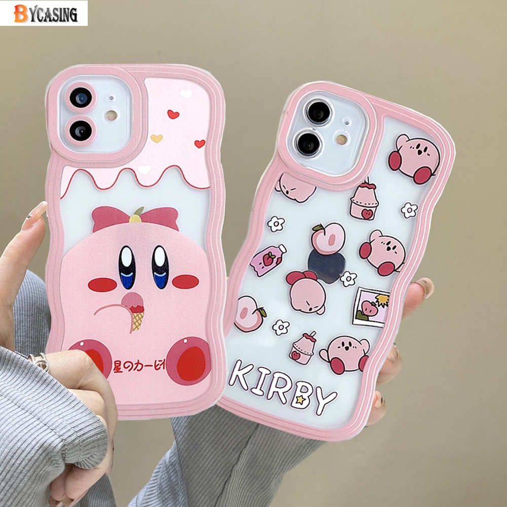 Oppo A17 A57 2022 A77S A16 A16K A55 A95 A96 A76 A12 A1K A5s A15 A54 A7 A53 A3s A31 A52 A92 F9 F11 Reno 5F Wavy Frame Case Lucu Kirby Pig Kartun Lembut TPU Shockproof Phone Cover BY