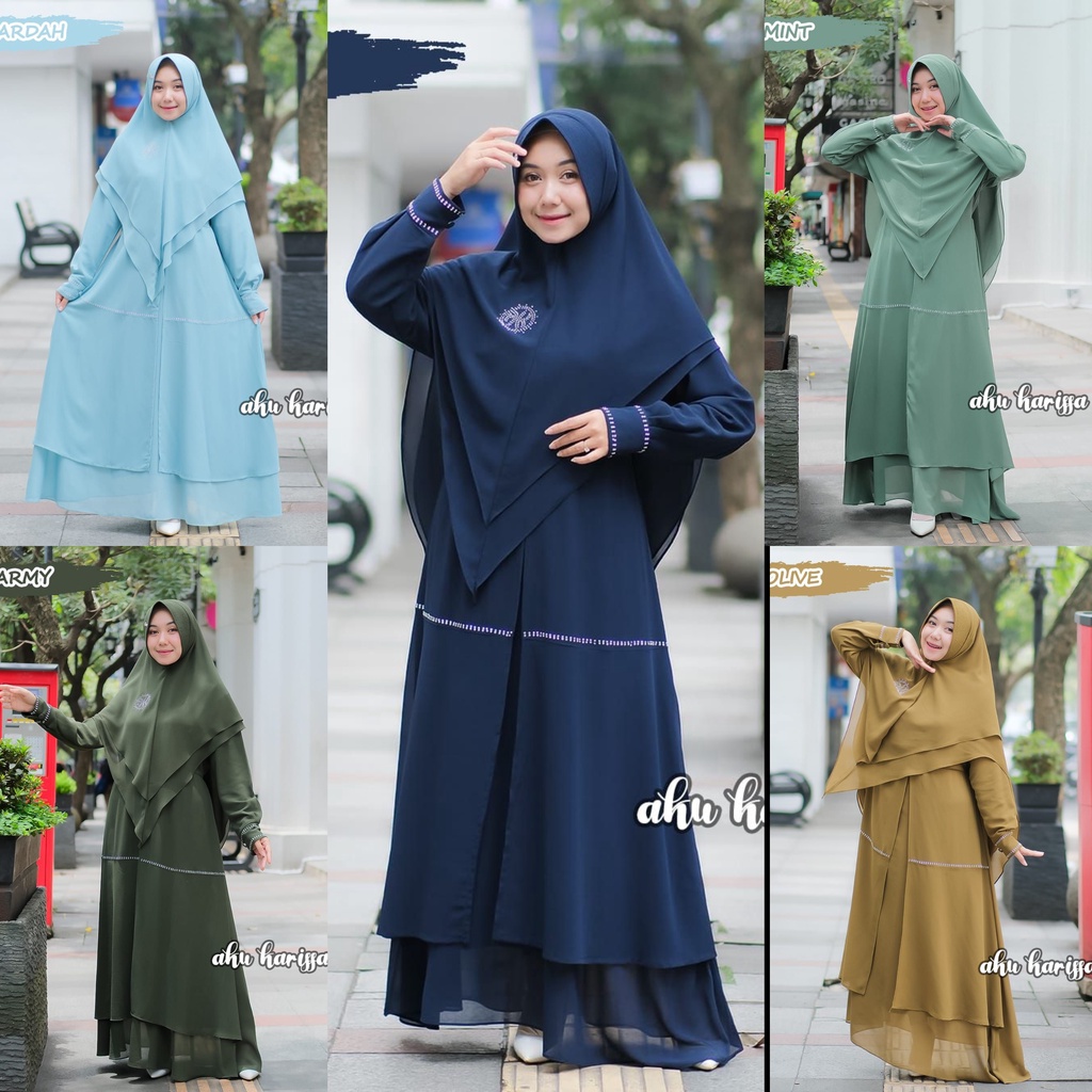 Gamis ceruty Nazumi Nadifah Azeera babydoll set khimar ori aku karissa ready size xl xxl oversize le