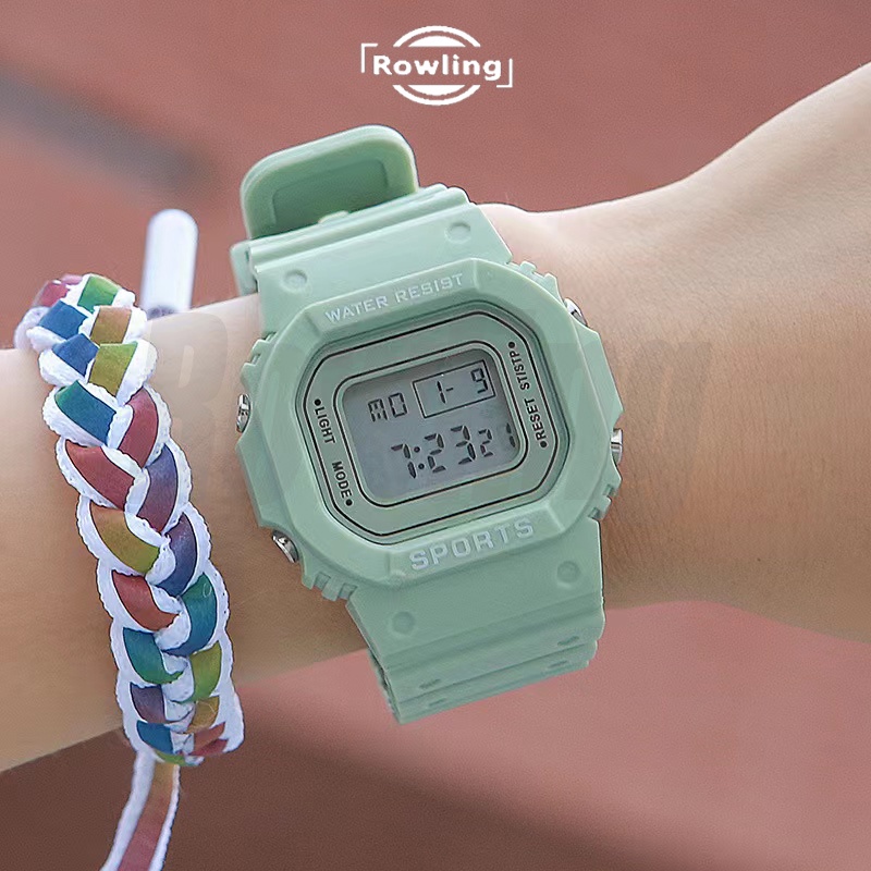Rowling (Jam-71)  Jam Tangan Rubber Digital Sport Kotak Wanita Dan Pria Fashion Gaya Korea Unisex Import