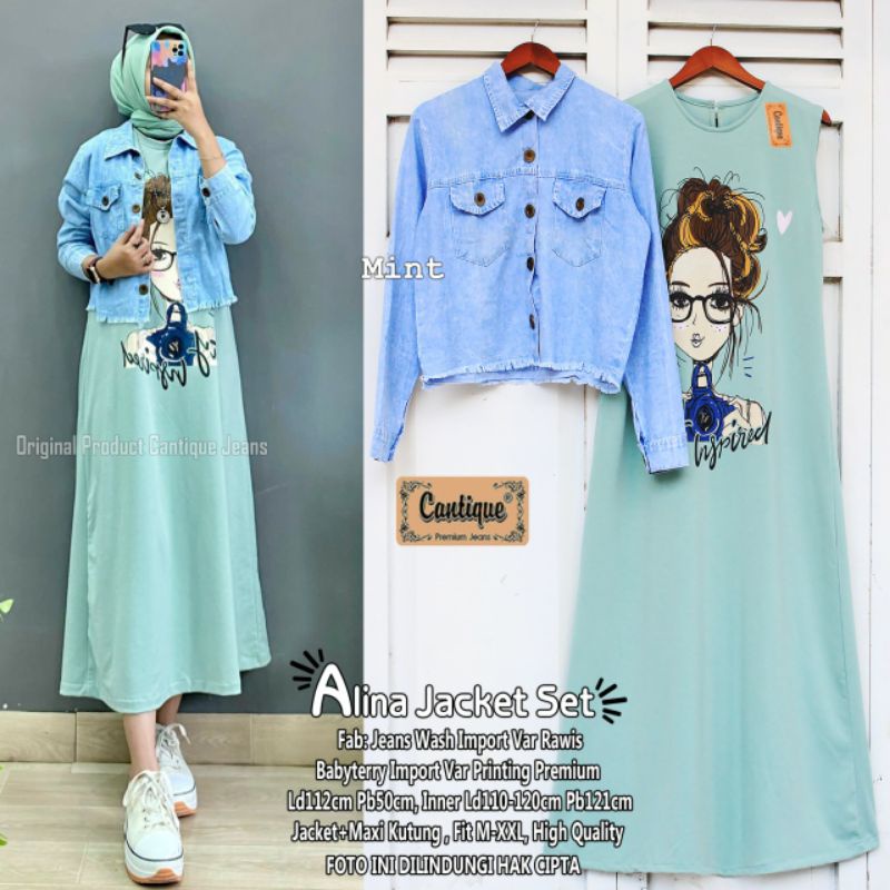 alina Jacket Set By Cantique Set Wanita Inner mix Outer jeans wash