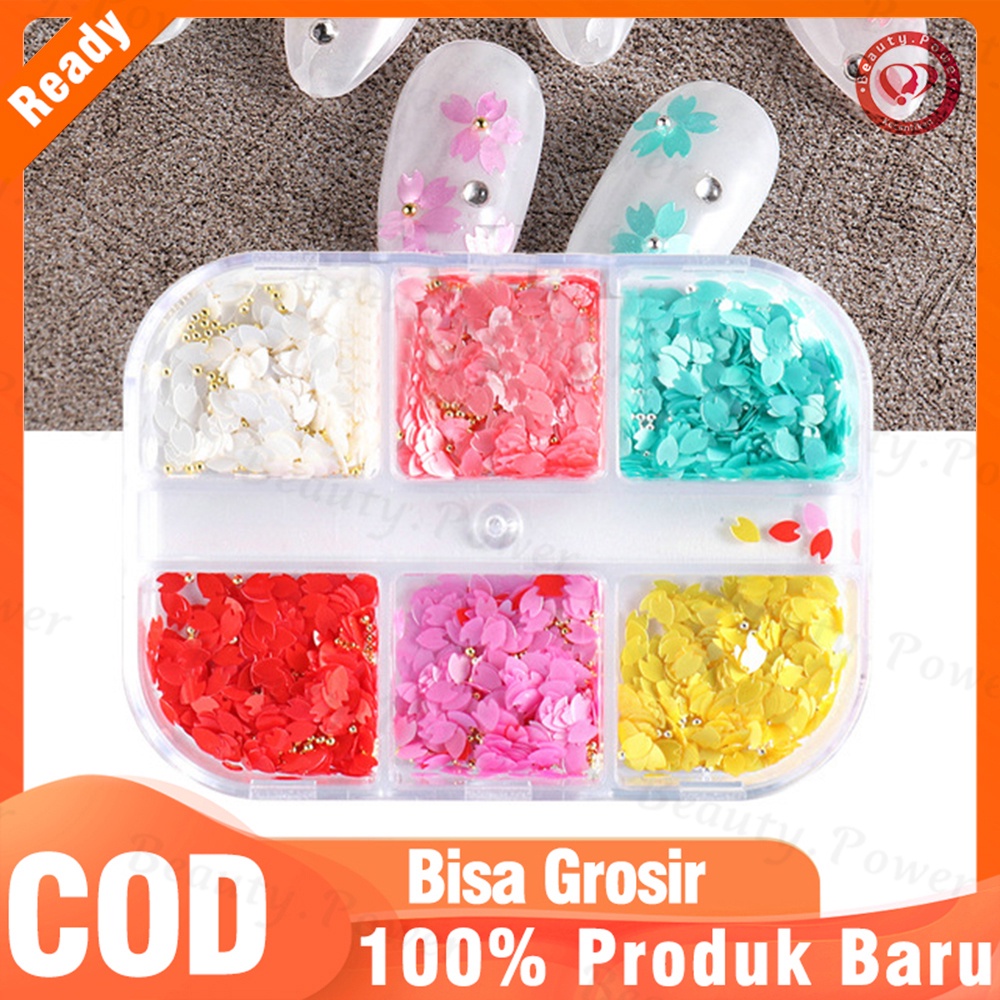 1 Kotak 6 Kisi/12 Kisi Daun Bunga Sakura Bahan Resin Anti Air Untuk Dekorasi Nail Art DIY