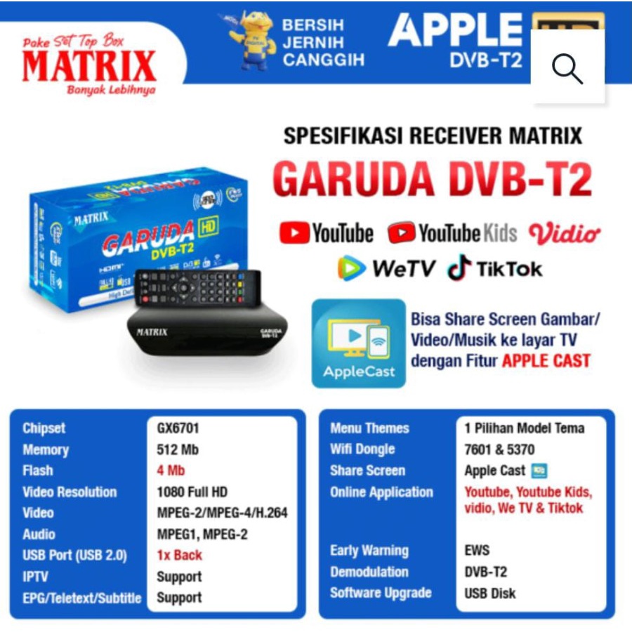 STB Set Top Box Matrix Garuda Biru / Set TV Box Digital HD