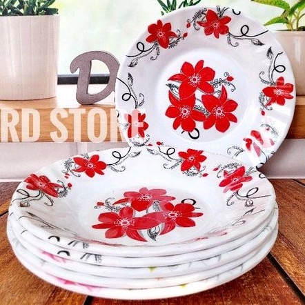 promo 6.pcs piring makan ulir melamine motif rose