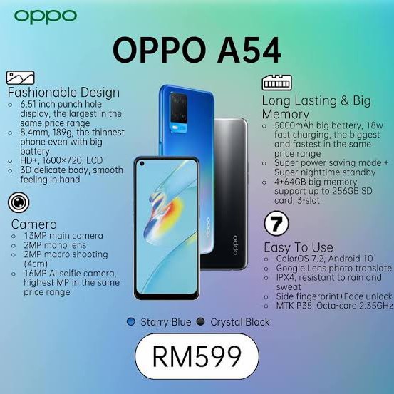 T0P OPPO A54 6 128 RAM 8GB 128GB NEW GARANSI RESMI OPPO 1 TAHUN NICE