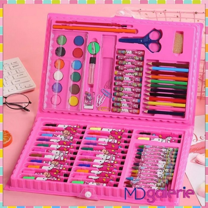 

[COD AKTIF] Stationary Set Pensil Crayon Cat Air gambar Sekolah Anak isi 86pcs - Biru