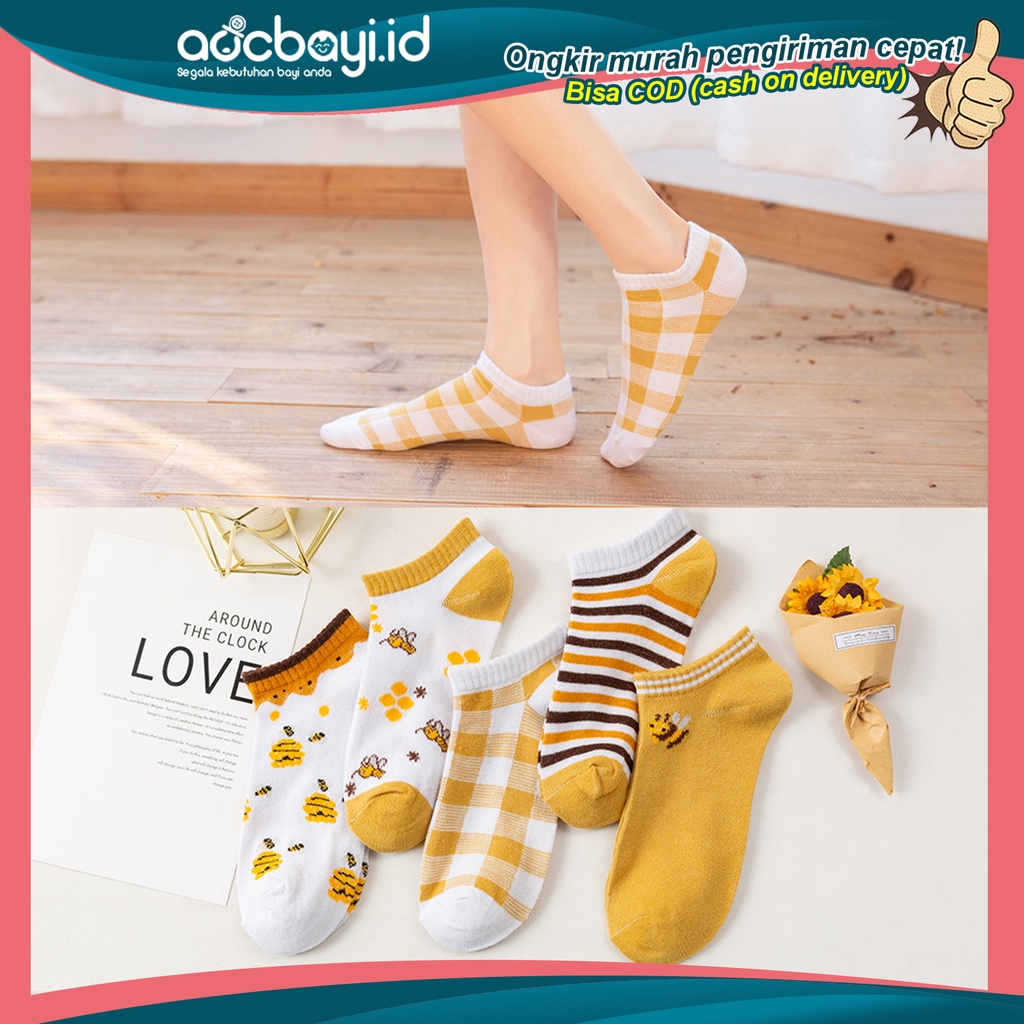 ☀ACCBAYI☀ KK05 Kaos Kaki Wanita Motif lebah Kaoskaki Bee  Fashion Korea Women Sock Import