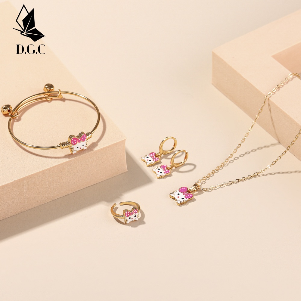 ♥D.G.C✅Titanium Set Perhiasan Gelang Anak Perempuan Kalung Fashion Anting Cincin Satu Set Aksesoris D411