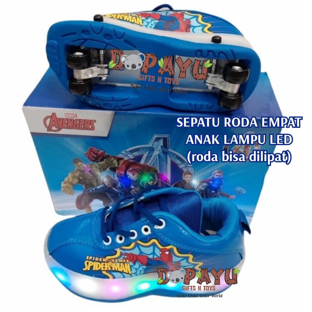 SEPATU RODA EMPAT KARAKTER ANAK LAMPU LED roda bisa dilipat