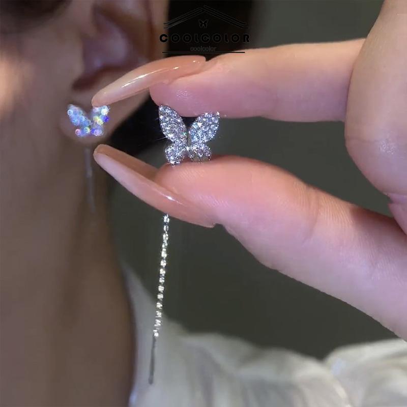 COD❤️Anting Kupu-kupu Yang Dibor Penuh Rumbai Panjang Garis Telinga Mewah Bermutu Tinggi Wanita- cl