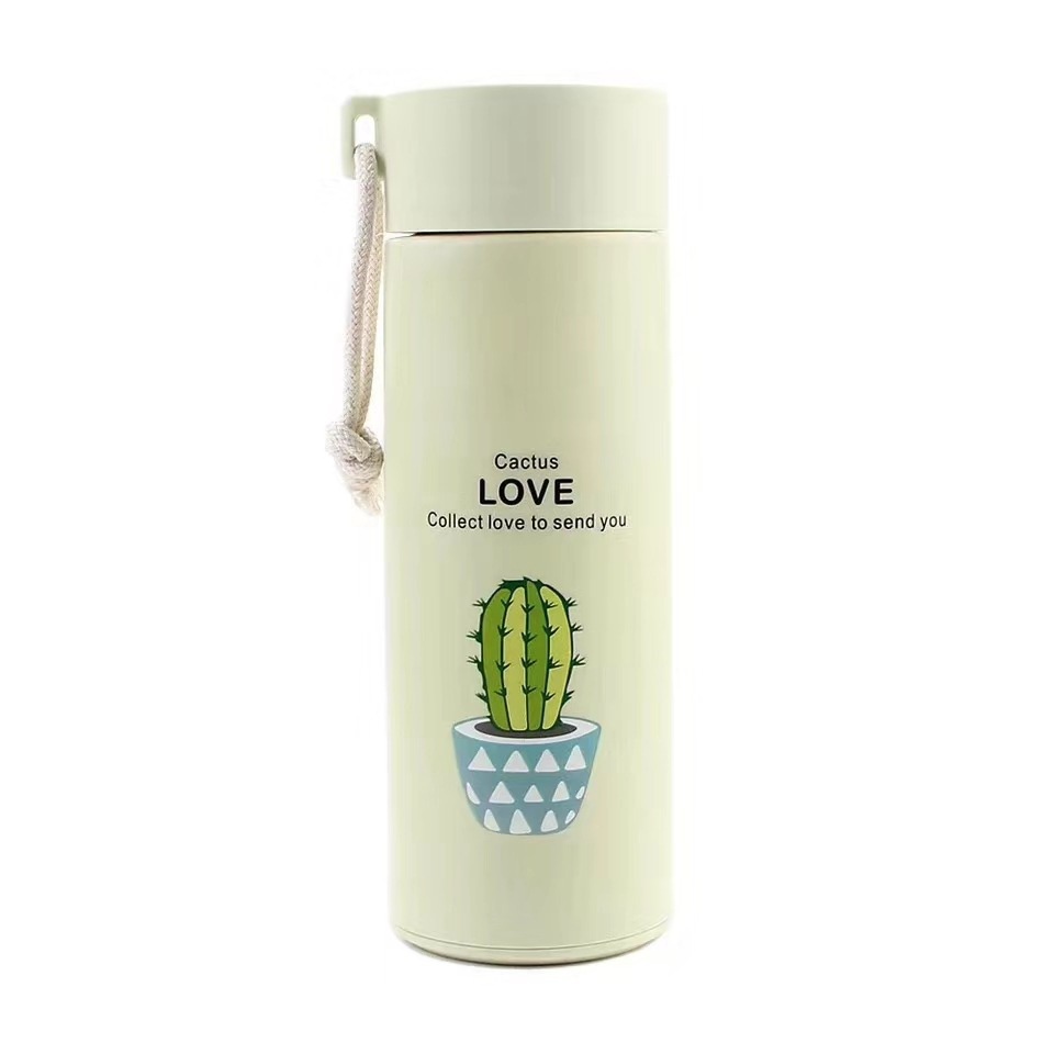 FAB 400ML Botol minum Kaca Thermos Botol Minum Unik Motif Kaktus Tumbler Termos /Botol Minum anak