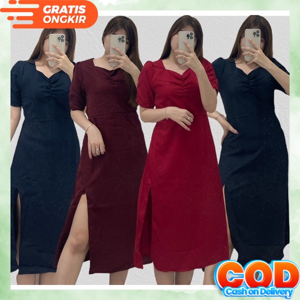 Baju Dress Wanita Korean Style Dress Cewek Terbaru Baju Pesta Kondangan Drees Imlek Natal Midi Dres 
