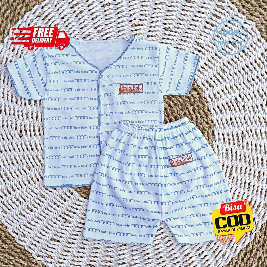 SALE 7.7 Serian Biru - 3 Stel Setelan Baju Bayi Tangan Pendek Celana Pendek Bayi 0 sd 3 Bulan BLUE SEA SERIES merk SNI Bolo - Bolo