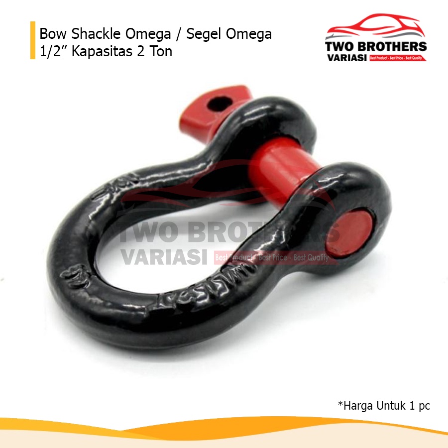 Shackle Omega 1/2 &quot; kapasitas 2 Ton Anting derek untuk mobil pengait towing bumper depan Hitam