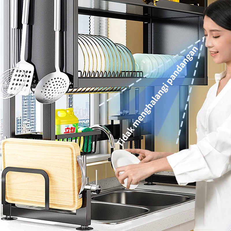 KAGK Rak Piring Wastafel Stainless Steel Rak Dapur Rak Cuci Piring Multi-fungsi Rak Sinki Dengan Pintu