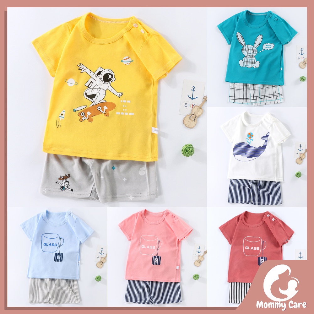 MOMMYCARE SETELAN ANAK BAHAN KAOS LENGAN PENDEK CELANA PENDEK BAJU BAYI LAKI LAKI BAJU BAYI PEREMPUAN STELAN BAYI STELAN ANAK IMPORT KOREA 0 4 TAHUN SETELAN BAYI STELAN BAYI LAKI LAKI #B7 - #B12