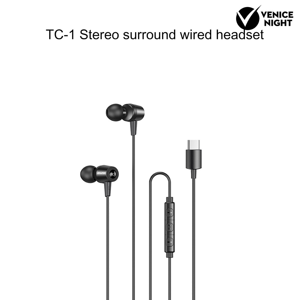 (VNEP) (Berkabel) TC-1 Earbud dengan Mic Stereo Sound TPE Noise Isolation Earphone untuk Panggilan Suara