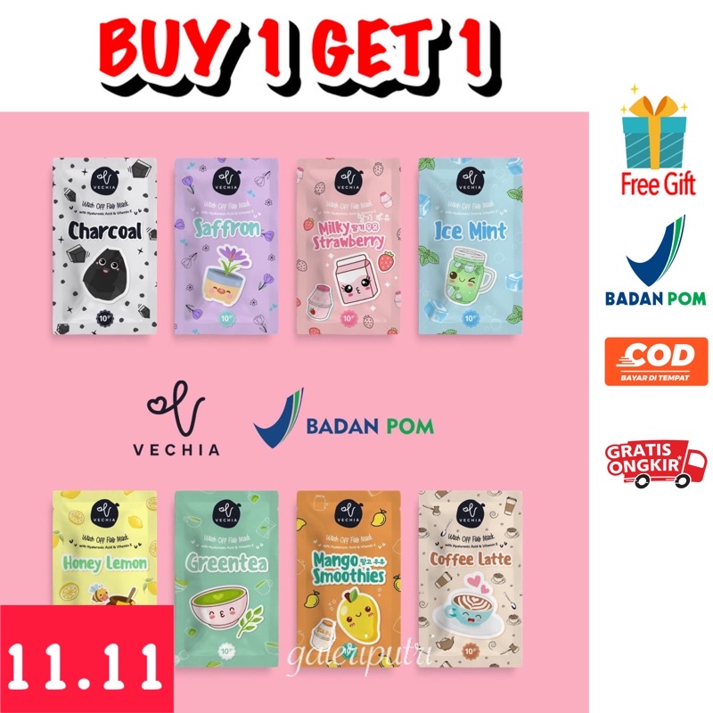 [BUY 1 GET 1] BPOM Vechia Masker Wajah Wash Off Mask