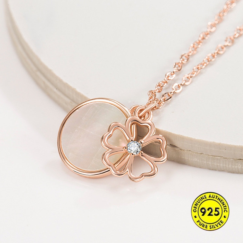 Kalung Rantai Klavikula 18K Rose Pink Cherry Blossom Fritillary Untuk Hadiah Pacar U1397