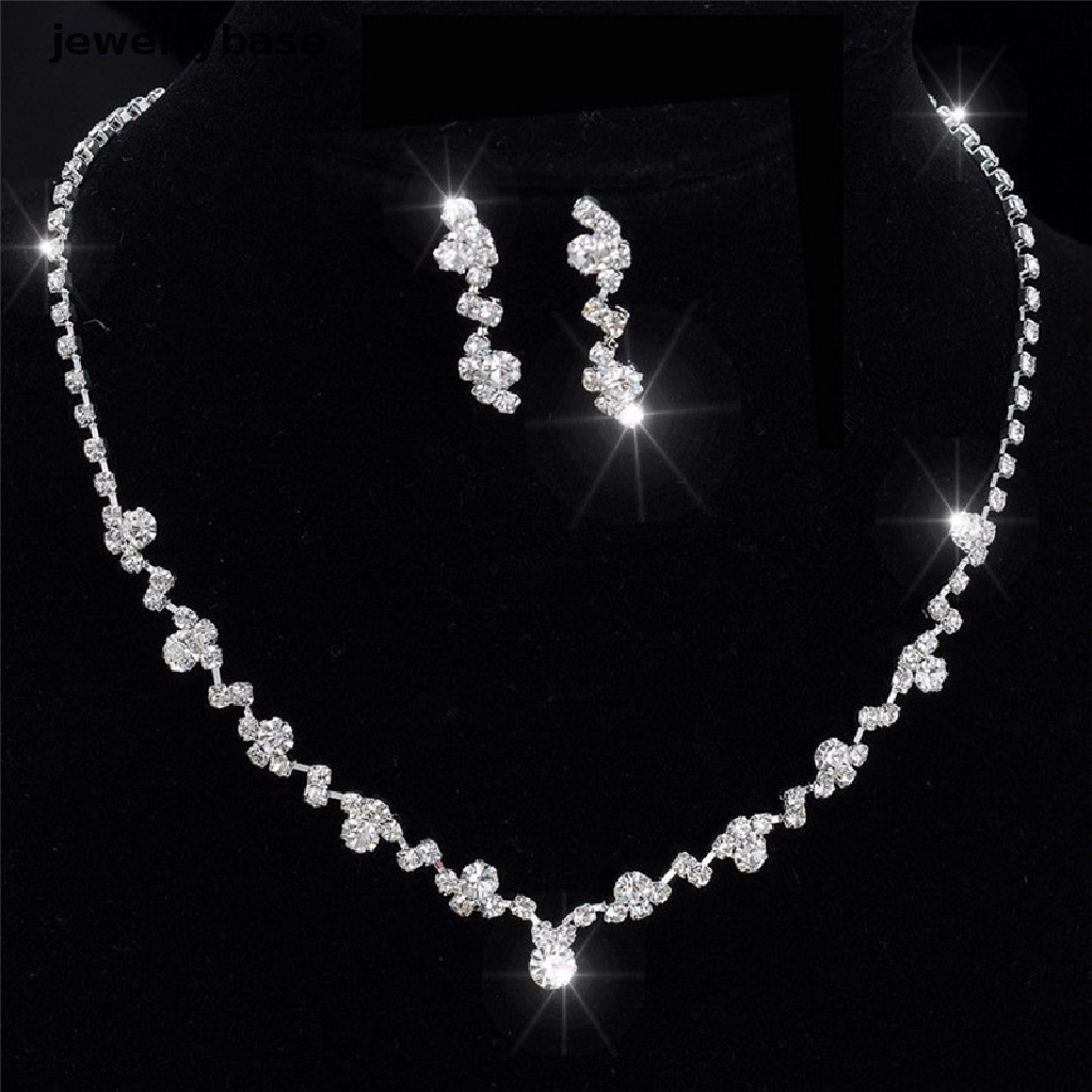 Set Perhiasan Kalung Anting Kristal Warna Silver Untuk Pengantin Pernikahan