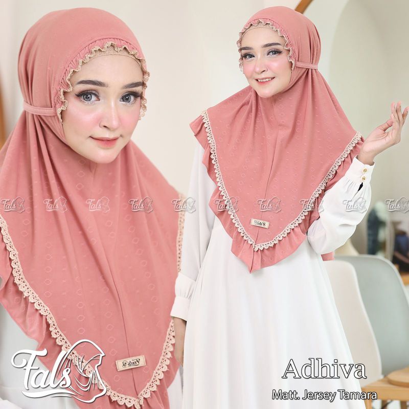 (Ori Fals) ADHIVA •jilbab instan jersey tamara•bergo renda rempel tali