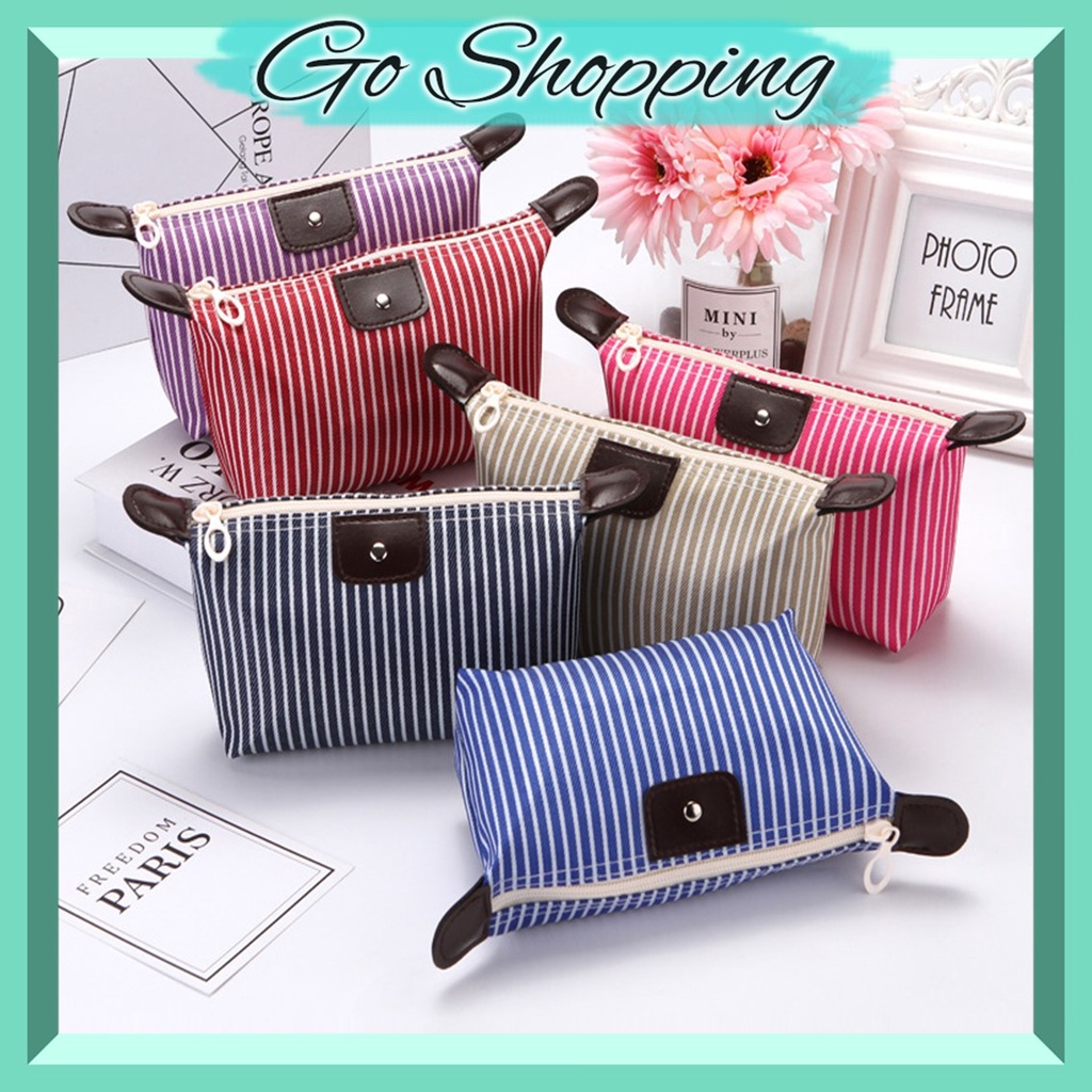 GO! TS981 Tas Pouch Kosmetik Makeup Anti Air Waterproof Motif Garis Warna