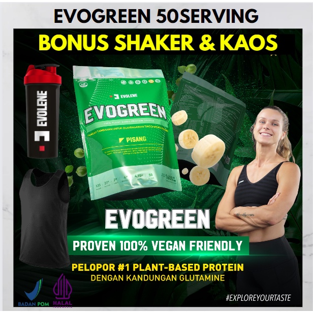 EVOGREEN 50 Sachet Evolene Plant Based Protein Vegan Friendly Rasa Pisang BPOM HALAL EVO GREEN EVOGREN EVOLINE EVOLEN EVOLINE EVOLEN PISANG COKLAT SURABAYA