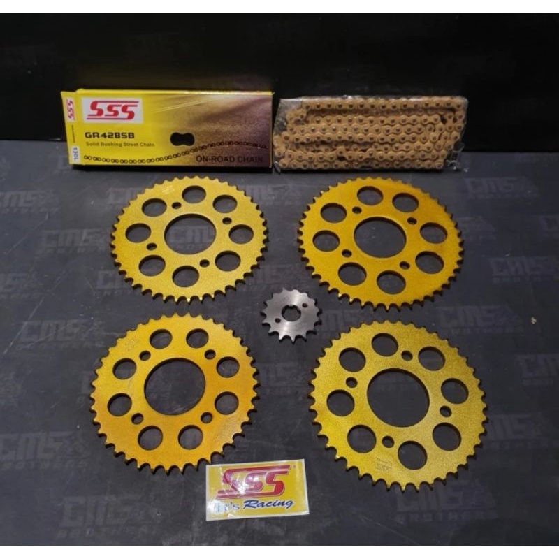 Gear Gir Set SSS Gold Megapro Cb150 CBR150 Verza 428 Set Rantai 428 130ukuran gear blkg 39 41 43 45
