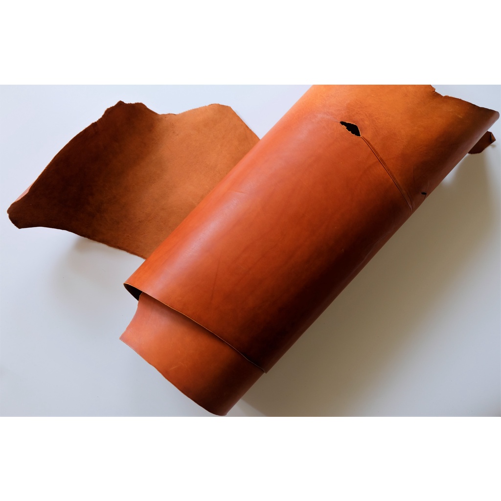 kulit sapi lembaran vegetan warna havana orage nabati bahan dompet handmade jahit tangan ketebalan 1