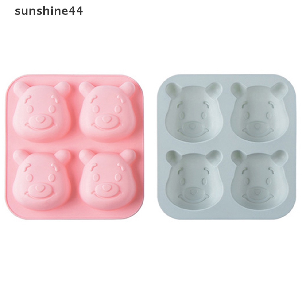 Sunshine 1Pc Cetakan Kue / Dessert Bentuk Beruang 3D Bahan Silikon Dengan 4 Lubang