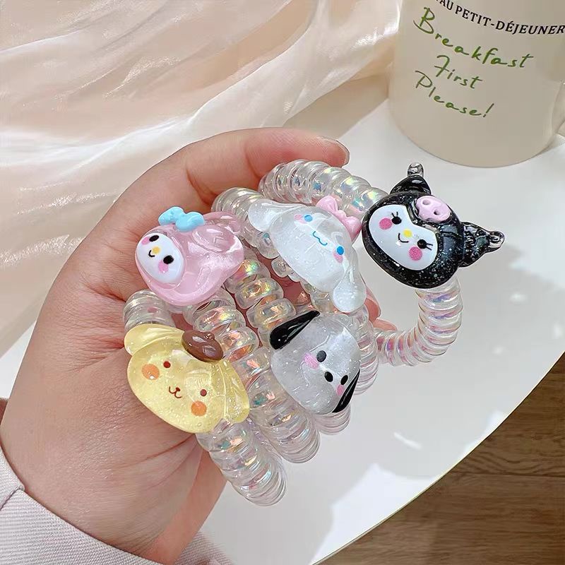 IKAT RAMBUT SANRIO MELODY CINNAMOROLL KUROMI POMPOMPURIN POCHACCO DOG HAIR TIE MODEL KABEL TELEPON IMPOR LUCU