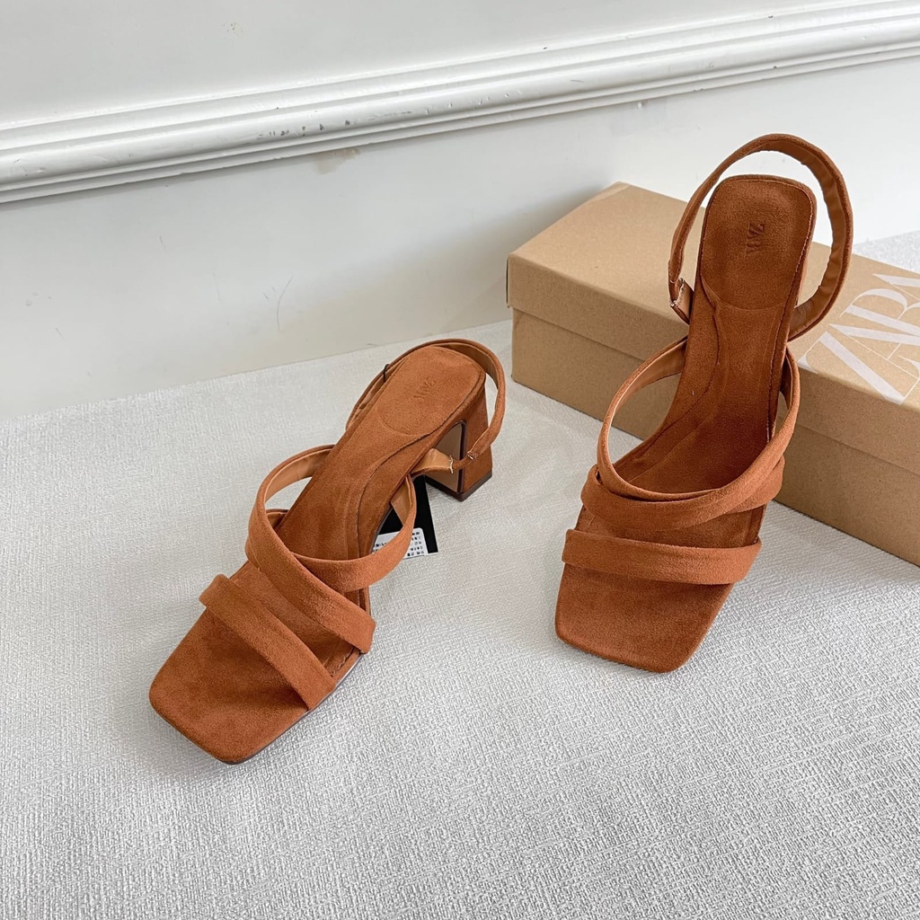 SANDAL WANITA  ZS-3723 BROWN HEELS 7CM