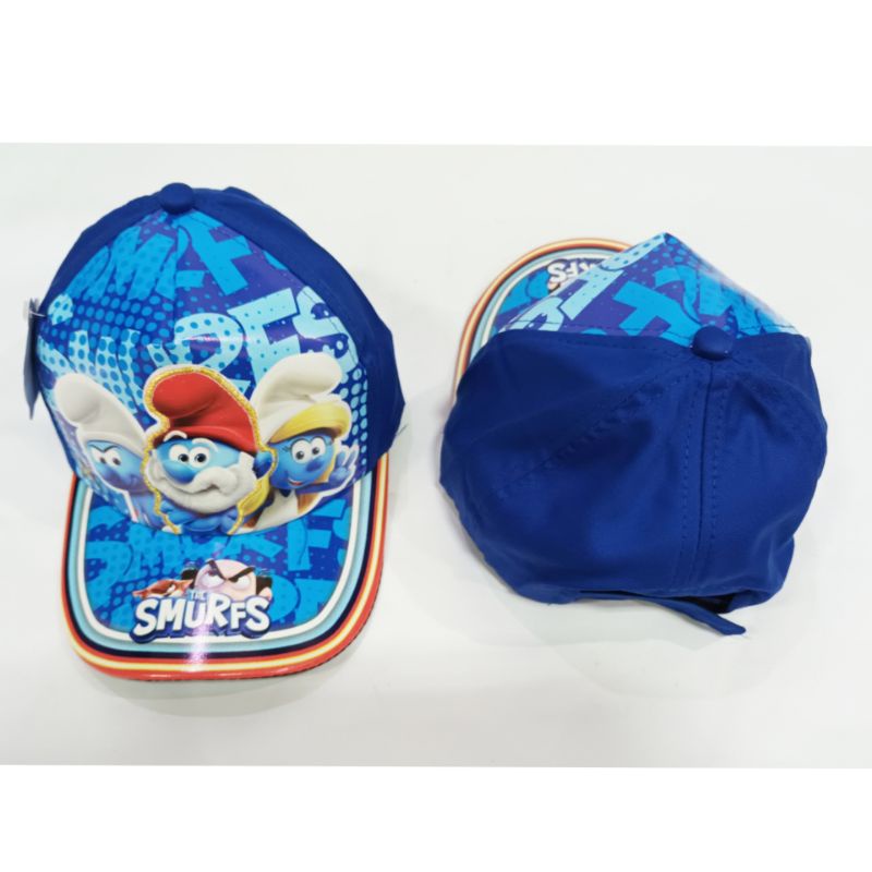 Topi anak baseball perempuan laki karakter gambar smurf the smurfs merah biru keren bagus murah