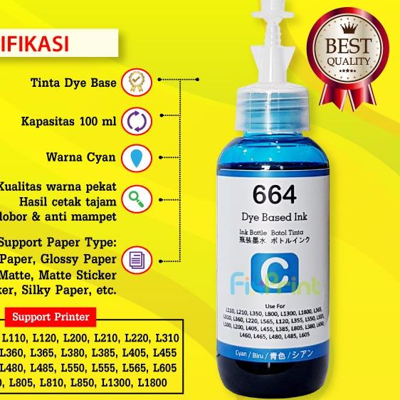 TINTA 664 T664 REFILL PRINTER EPSON BLACK COLOR L120 L350 L565 L555 - TINTA ORIGINAL, Hitam