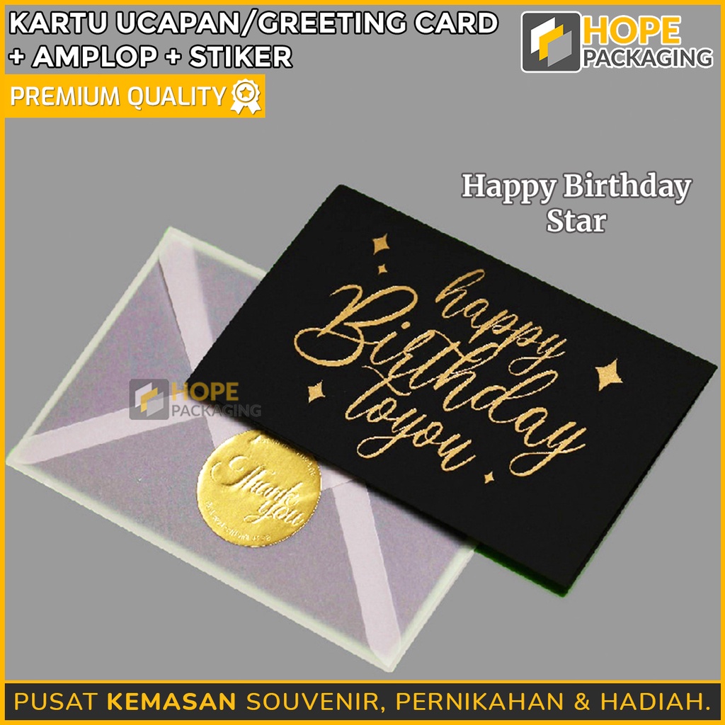 Kartu Ucapan Hitam / Greeting Card + Amplop + Stiker