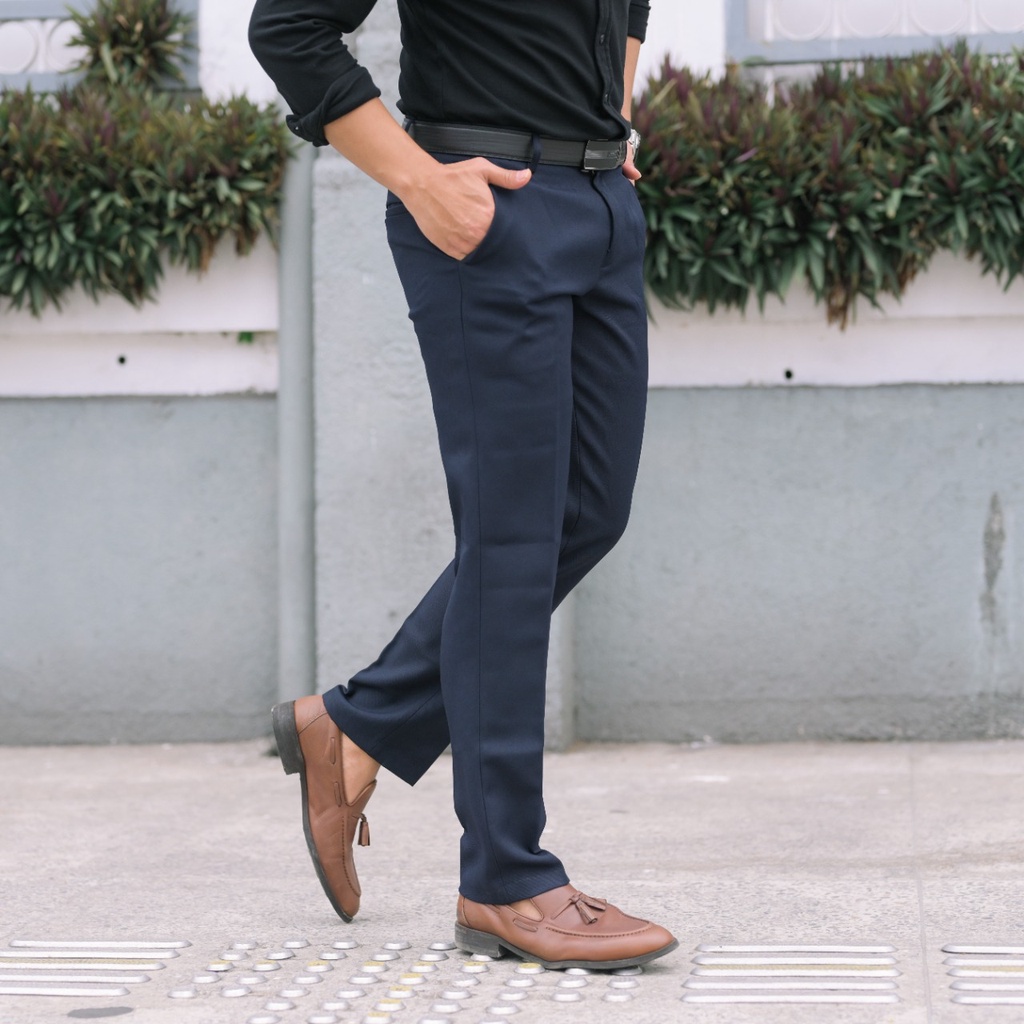 celana bahan navy celana kantor pria celana kerja pria slimfit celana panjang bahan pria celana kondangan flavio boston