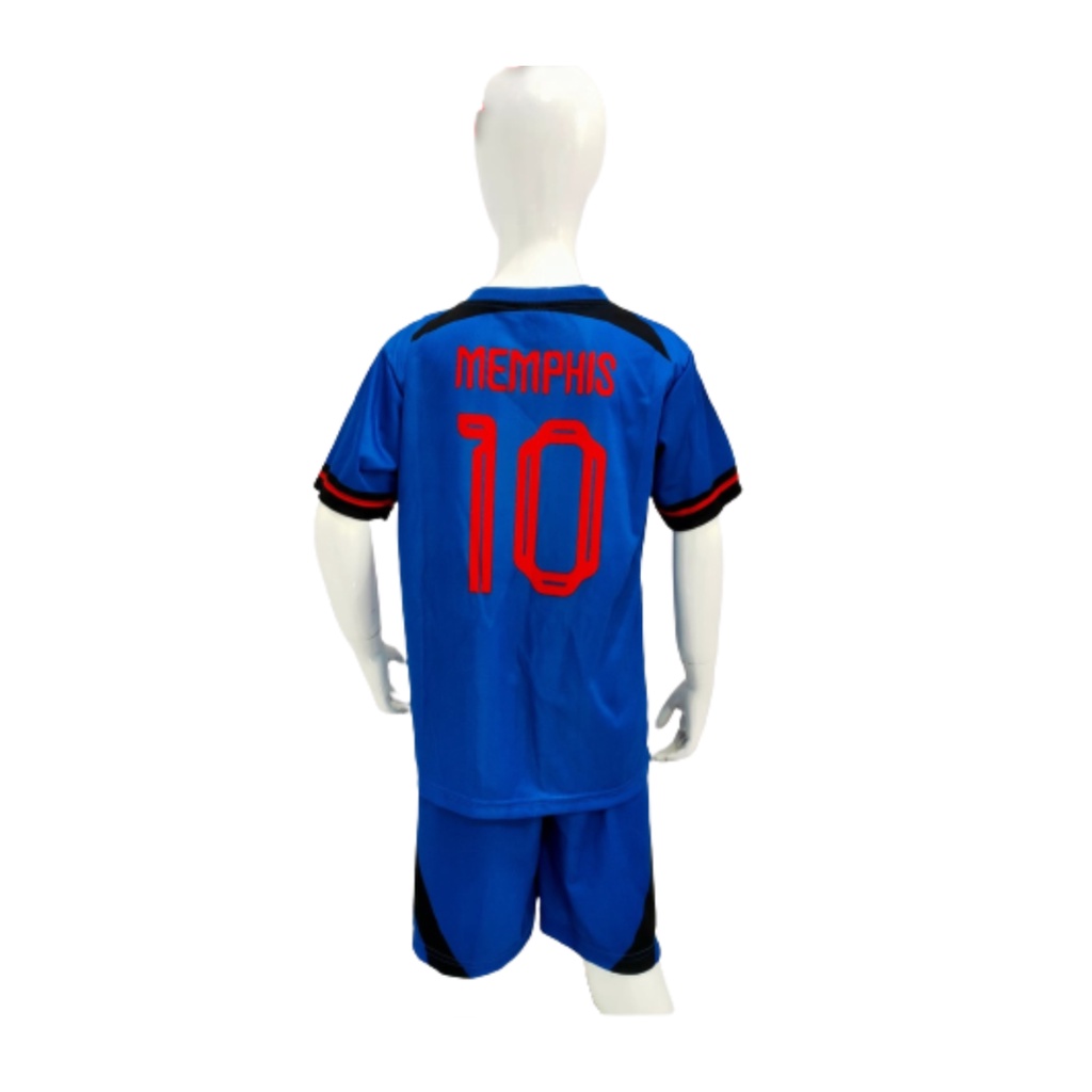 Kaos sepakbola anak laki-laki belanda memphis away jersey soccer baju celana setelan t-shirt outfit jersy futsal seragam klub kostum olahraga pakaian print apparel multi jersi sport benhur