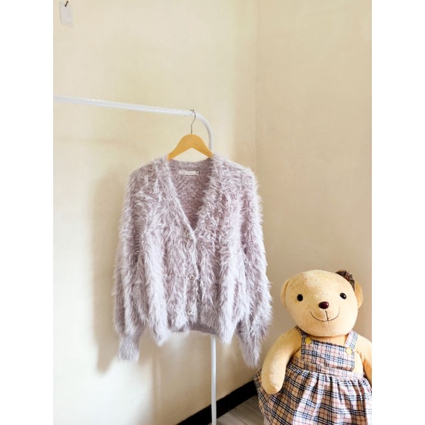 Cardigan Fuzzy Bulu Anggora Lilac