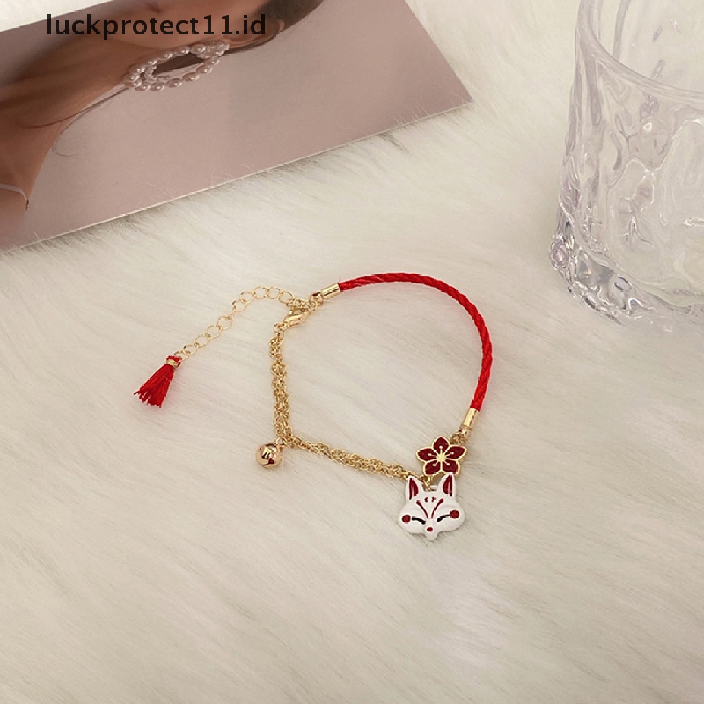 Gelang Tangan Wanita Desain Kartun Hewan Rubah Bunga Merah Lucu Gaya Vintage Untuk Hadiah