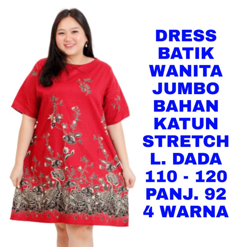 WK DRESS BATIK WANITA JUMBO BIG SIZE LD 110 LD 120 BAJU IMLEK SINCIA NATAL PESTA