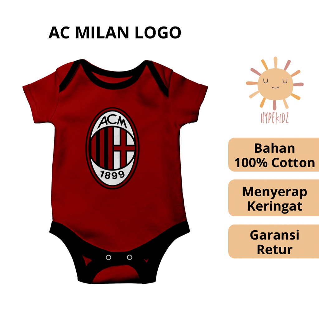 Romper jumper jumpsuit baju jersey bola bayi newborn 0 6 bulan perempuan laki-laki tim club acmilan